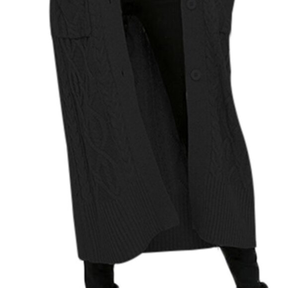 Black Long Cable Knit Cardigan M - Picture 11 of 11